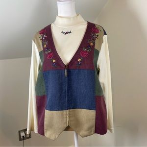 Alfred Dunner Vintage Vest Sweatshirt Long Sleeve Color-block Size Medium